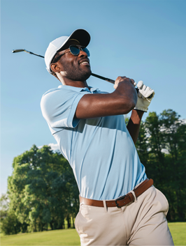 A golfer finishing his swing